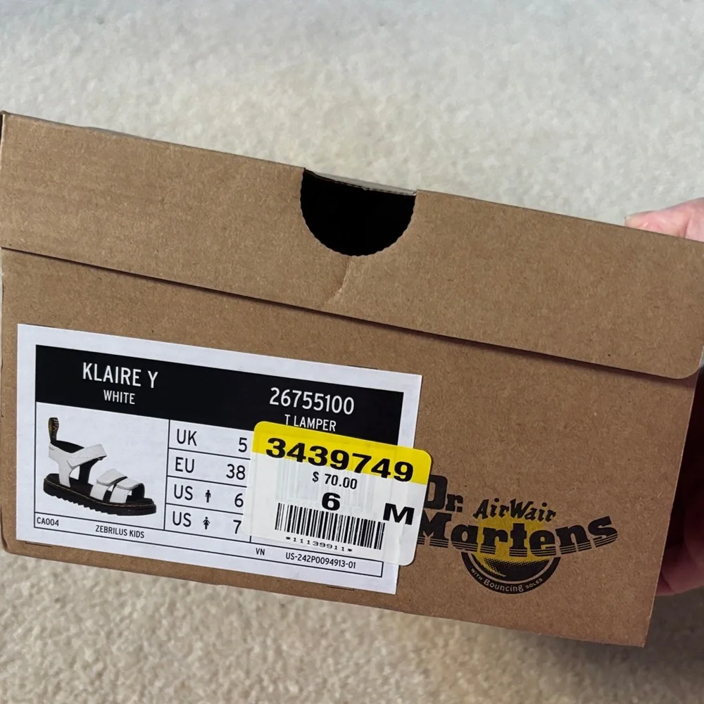 Dr. Martens White and Black Strappy Kids Sandals - Picture 9 of 9